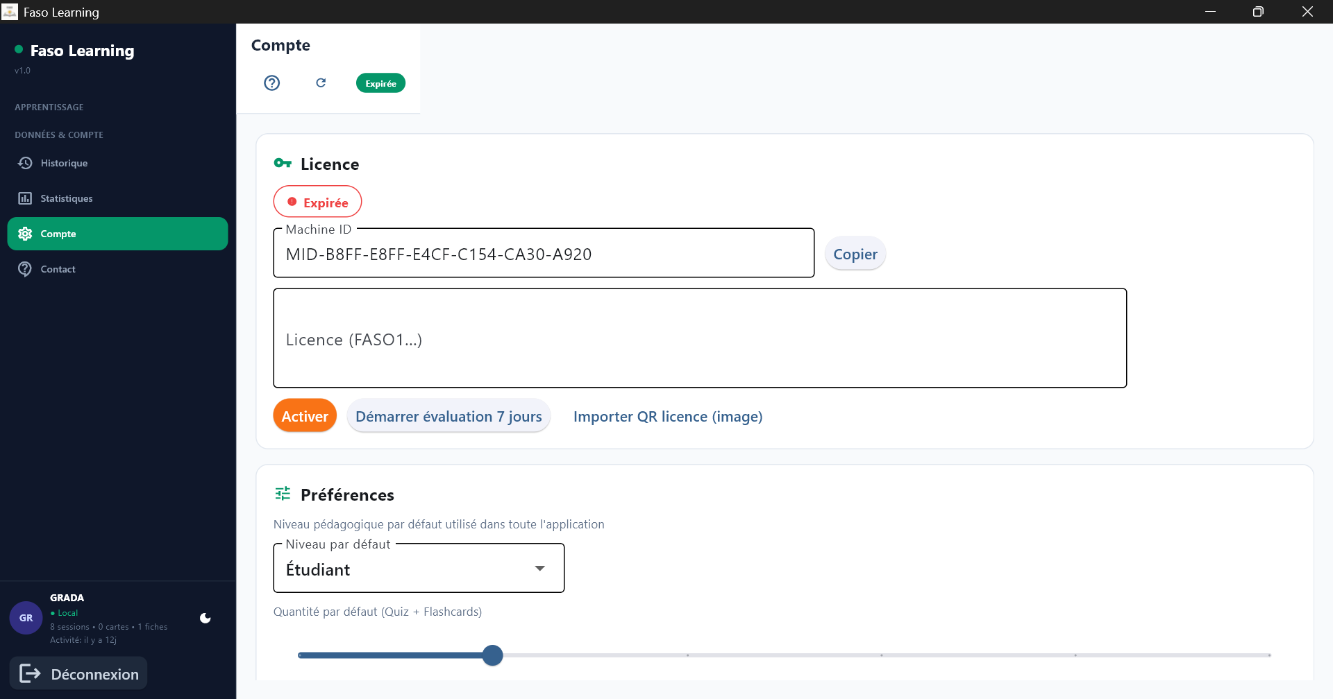 Faso Learning - Gestion du compte utilisateur