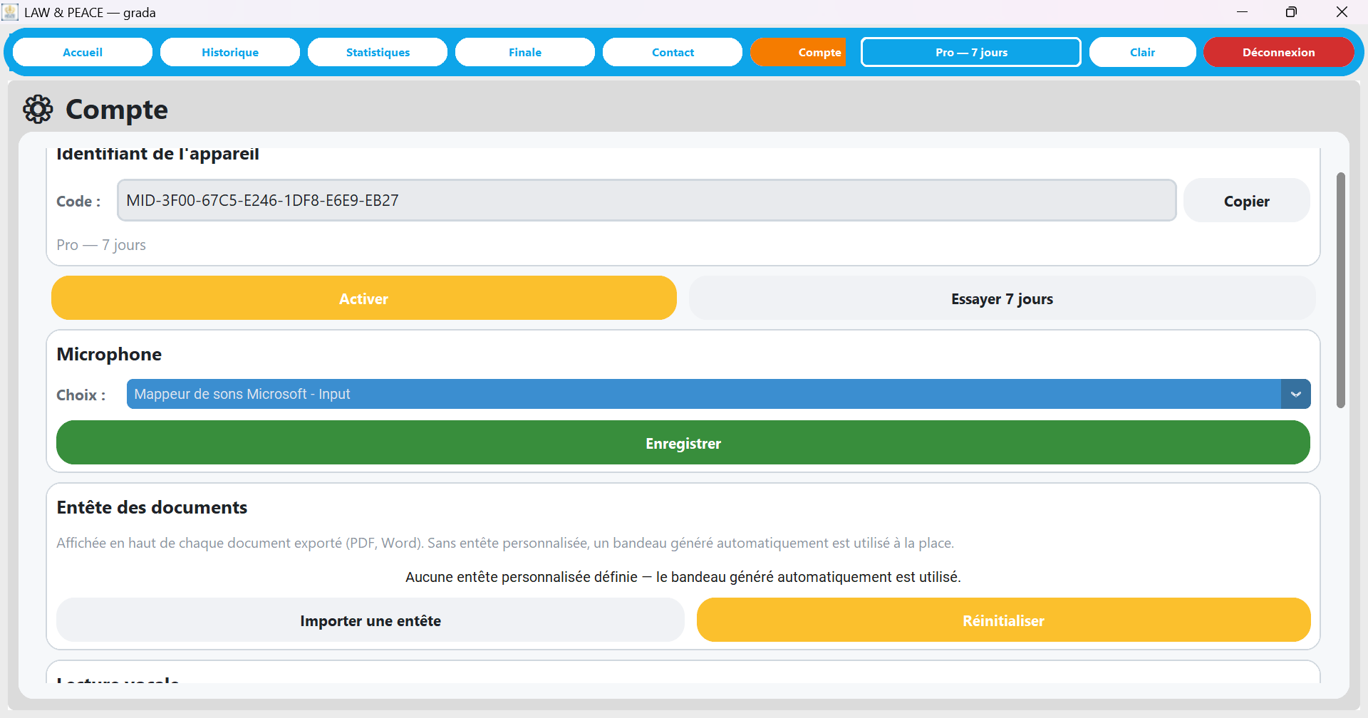 Law & Peace - Gestion du compte utilisateur