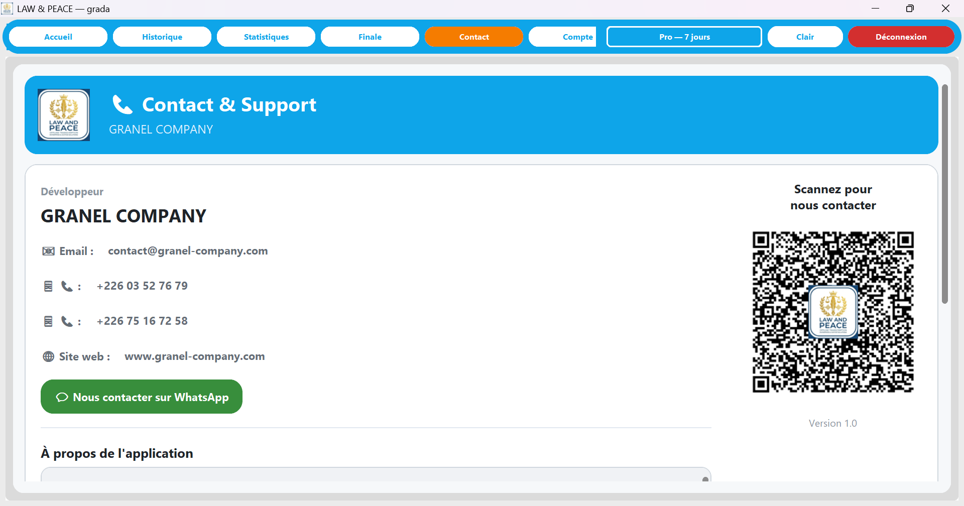 Law & Peace - Support et contacts